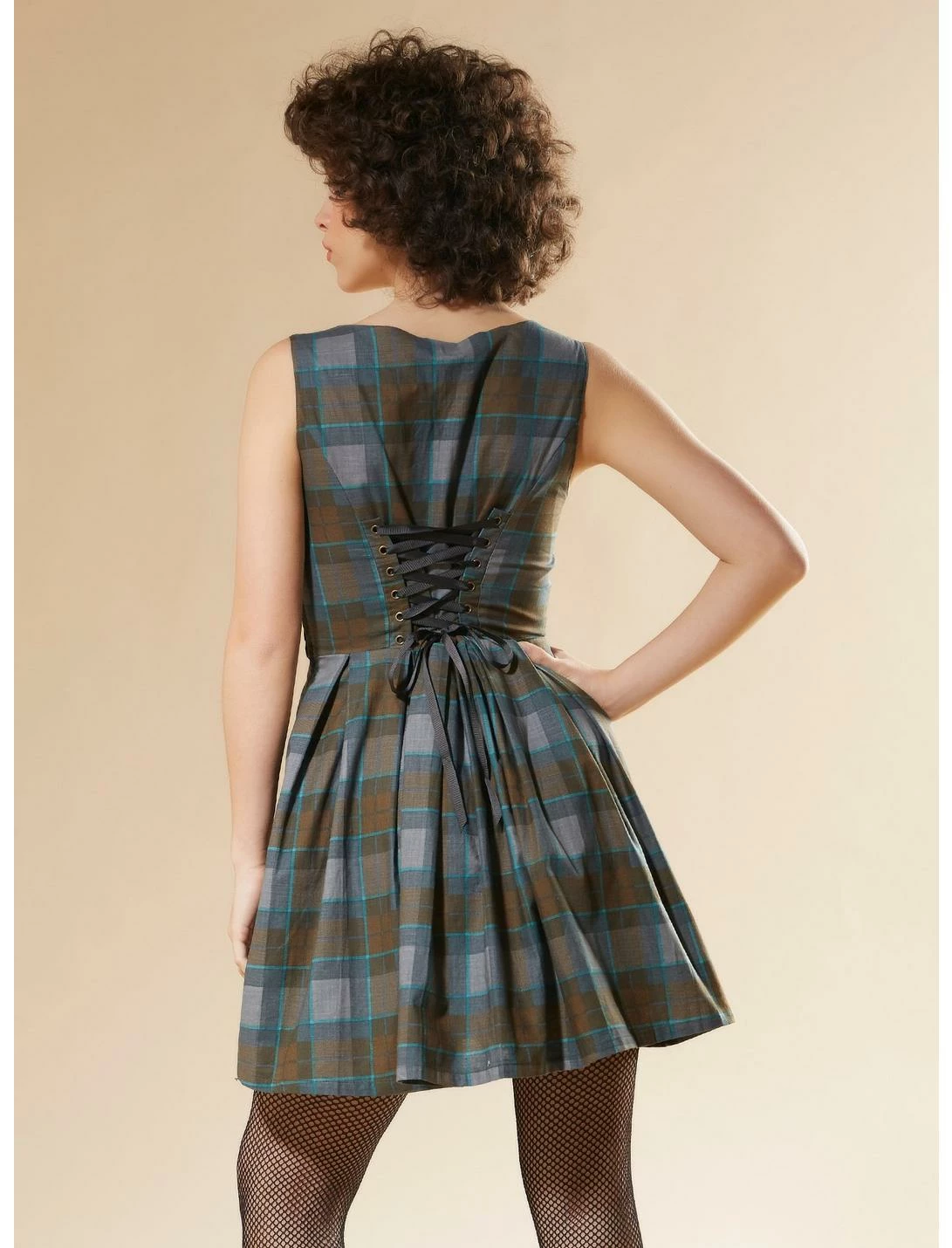 HUNIVERS Outlander Lace-Up Tartan Plaid Dress - Image 3
