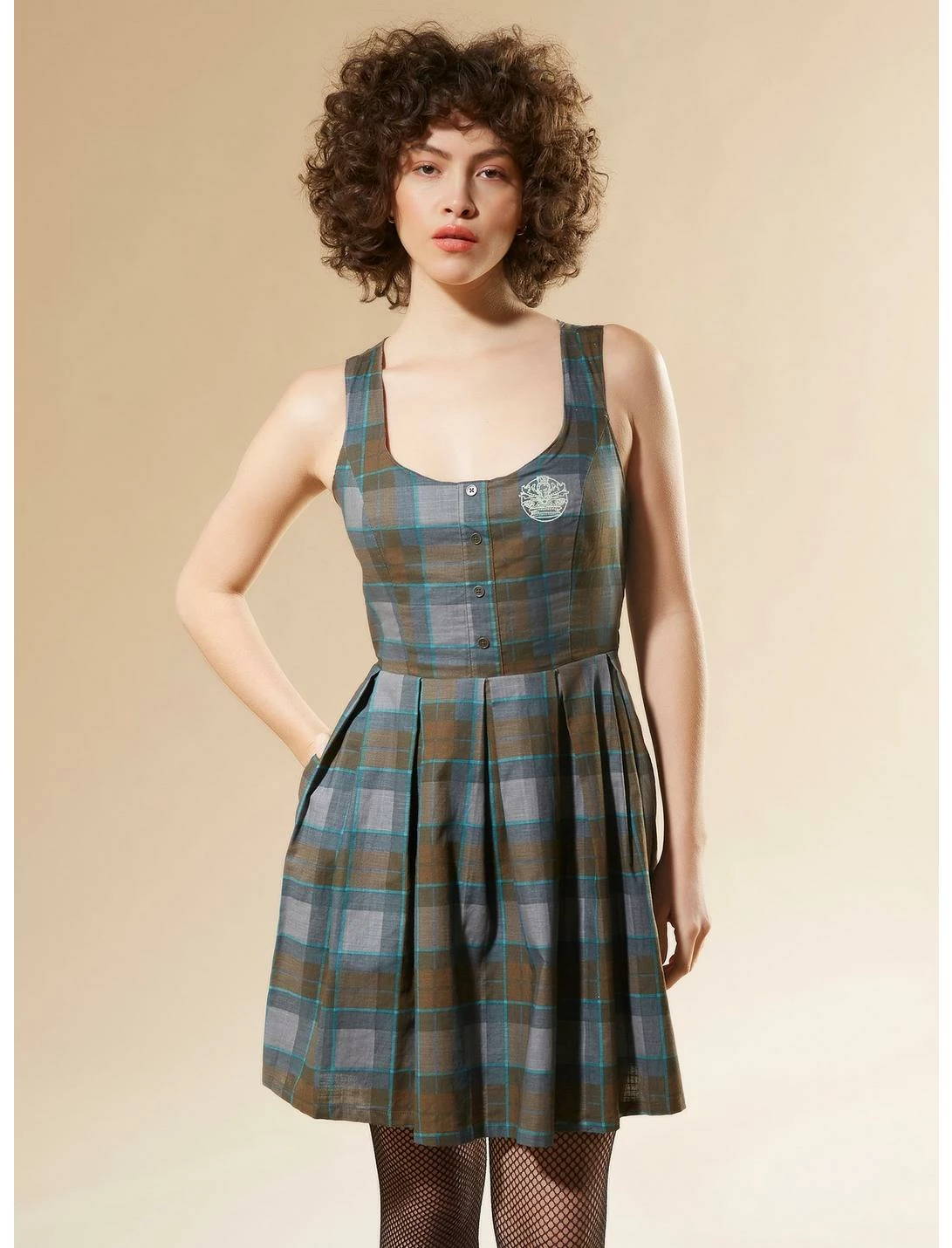 HUNIVERS Outlander Lace-Up Tartan Plaid Dress