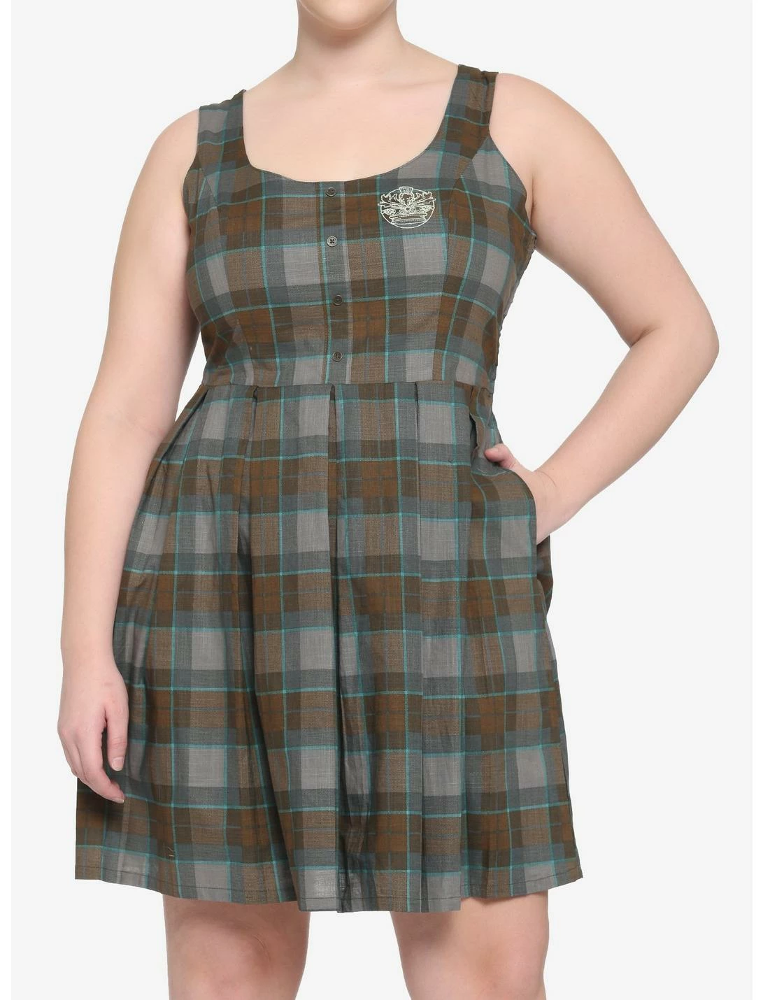 HUNIVERS Outlander Lace-Up Tartan Plaid Dress Plus Size