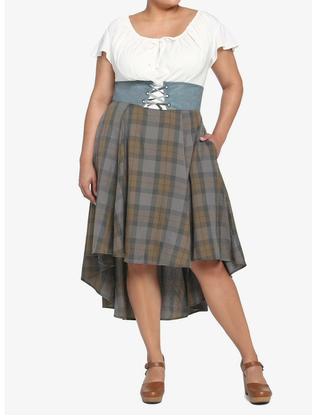 HUNIVERS Her Universe Outlander Tartan Lace-Up Hi-Low Dress Plus Size - Image 2