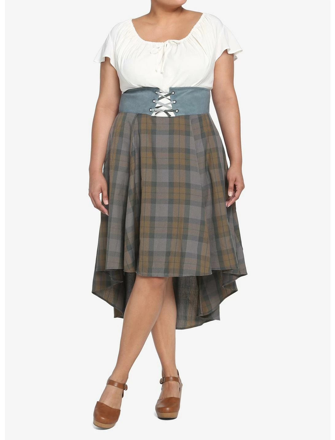 HUNIVERS Her Universe Outlander Tartan Lace-Up Hi-Low Dress Plus Size