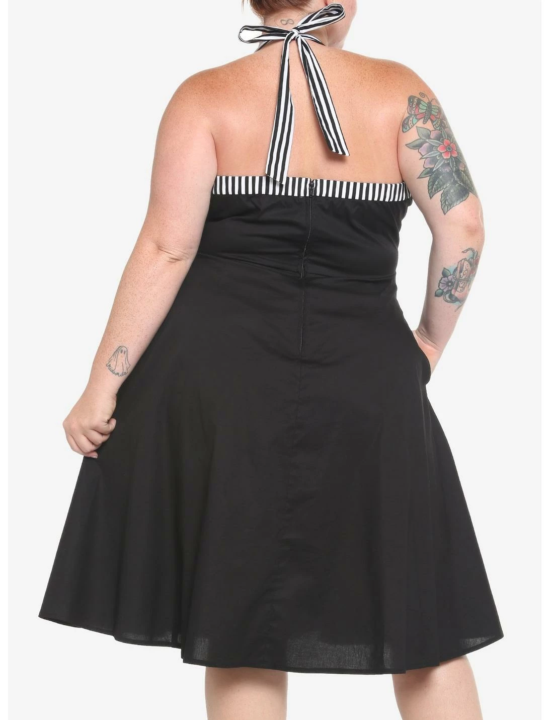 HUNIVERS Black & White Stripe Retro Halter Dress Plus Size - Image 3