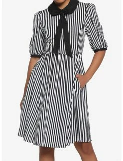 HUNIVERS Black & White Stripe Bow Retro Dress