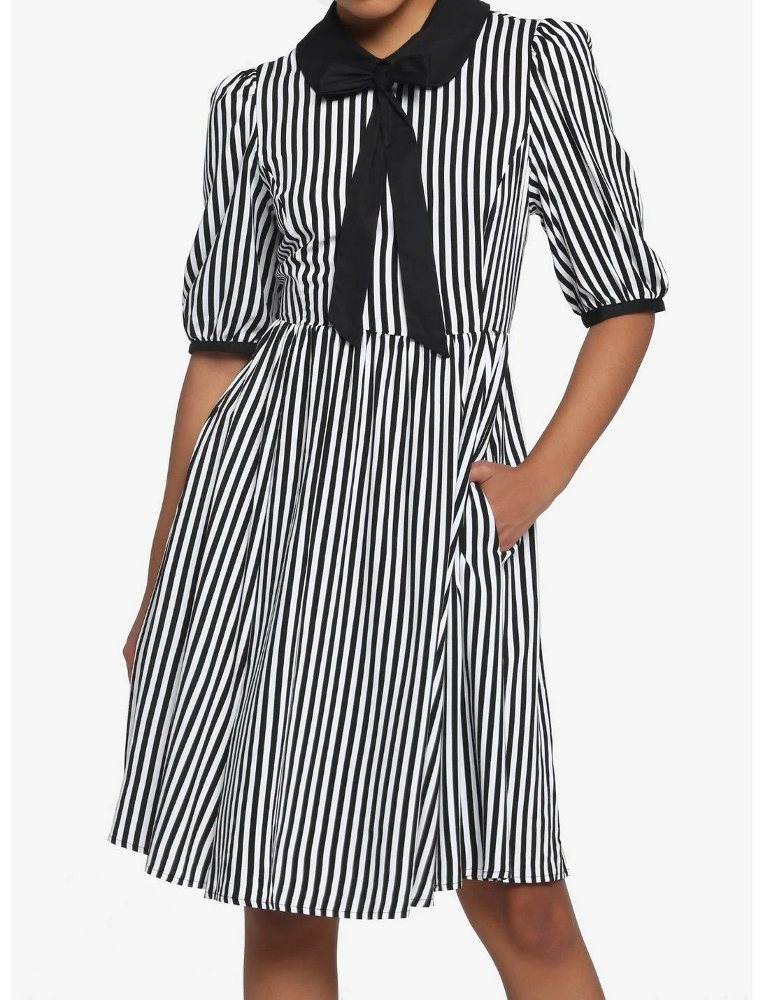HUNIVERS Black & White Stripe Bow Retro Dress