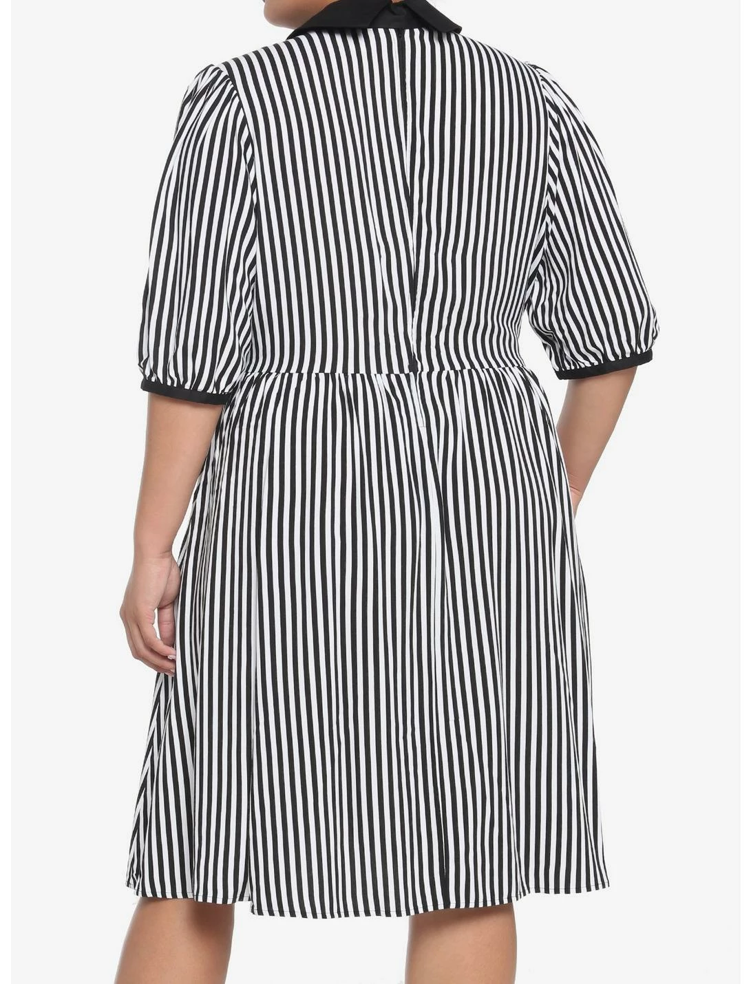 HUNIVERS Black & White Stripe Bow Retro Dress Plus Size - Image 3
