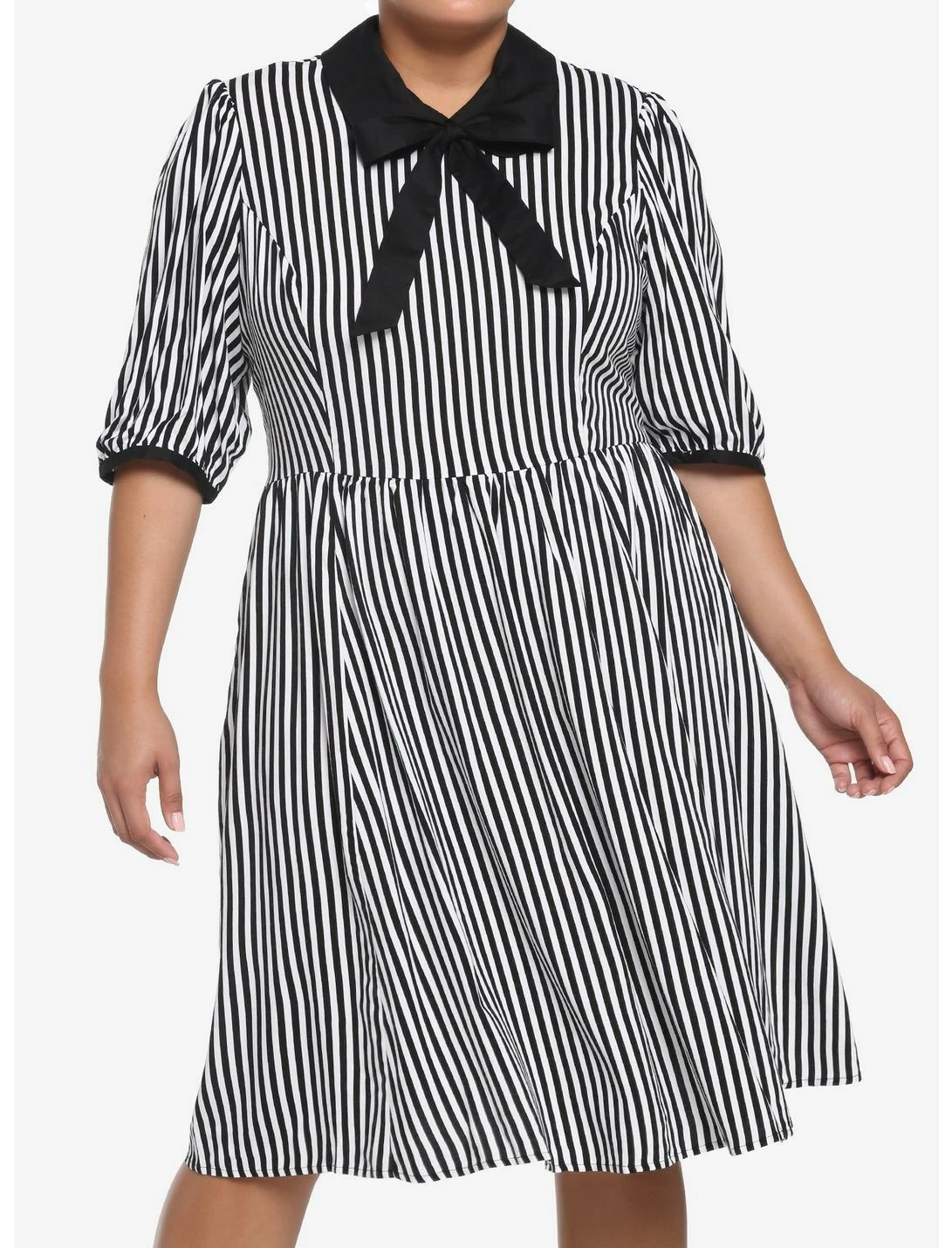 HUNIVERS Black & White Stripe Bow Retro Dress Plus Size