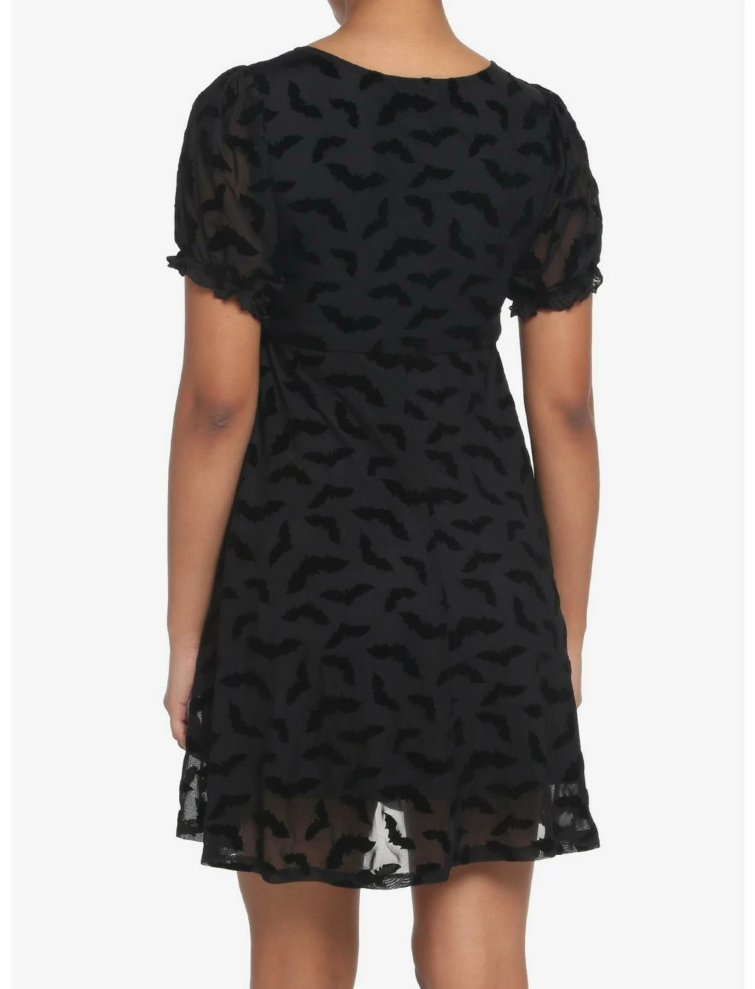 HUNIVERS Black Flocked Bats Babydoll Dress - Image 3