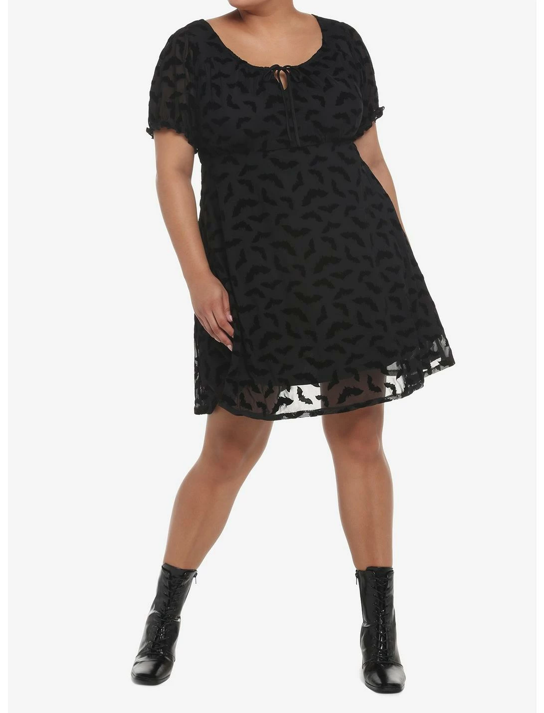 HUNIVERS Black Flocked Bats Babydoll Dress Plus Size - Image 2