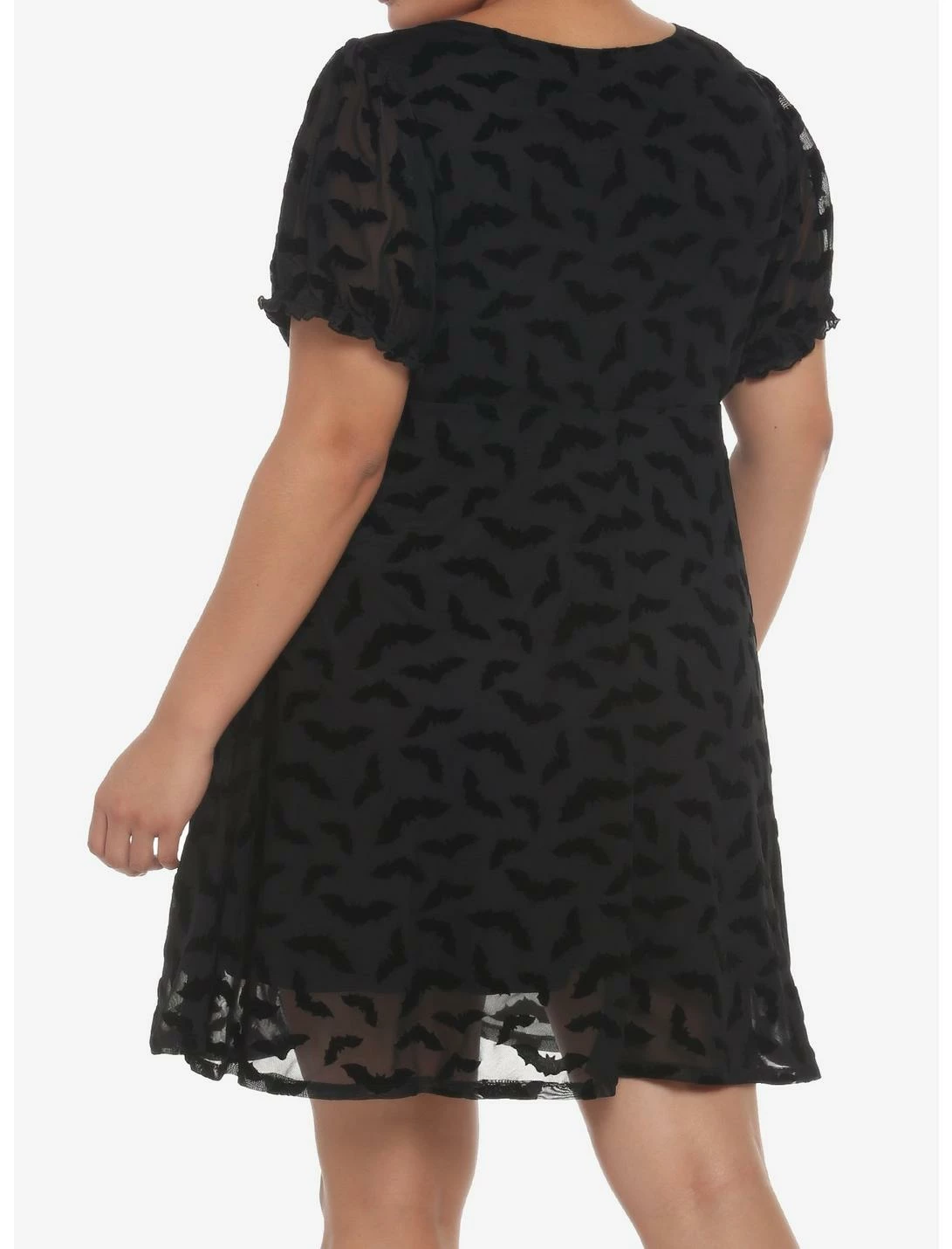 HUNIVERS Black Flocked Bats Babydoll Dress Plus Size - Image 3