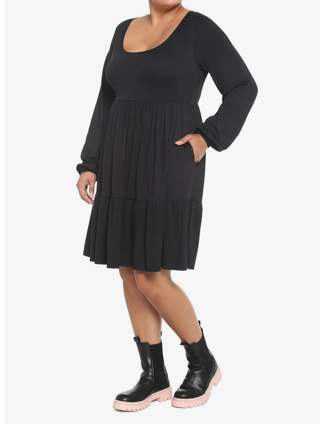 HUNIVERS Black Tiered Long-Sleeve Dress Plus Size - Image 2