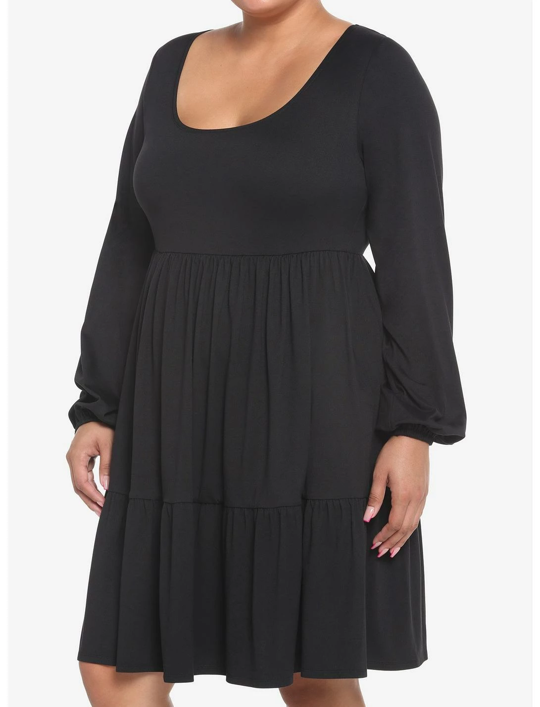 HUNIVERS Black Tiered Long-Sleeve Dress Plus Size