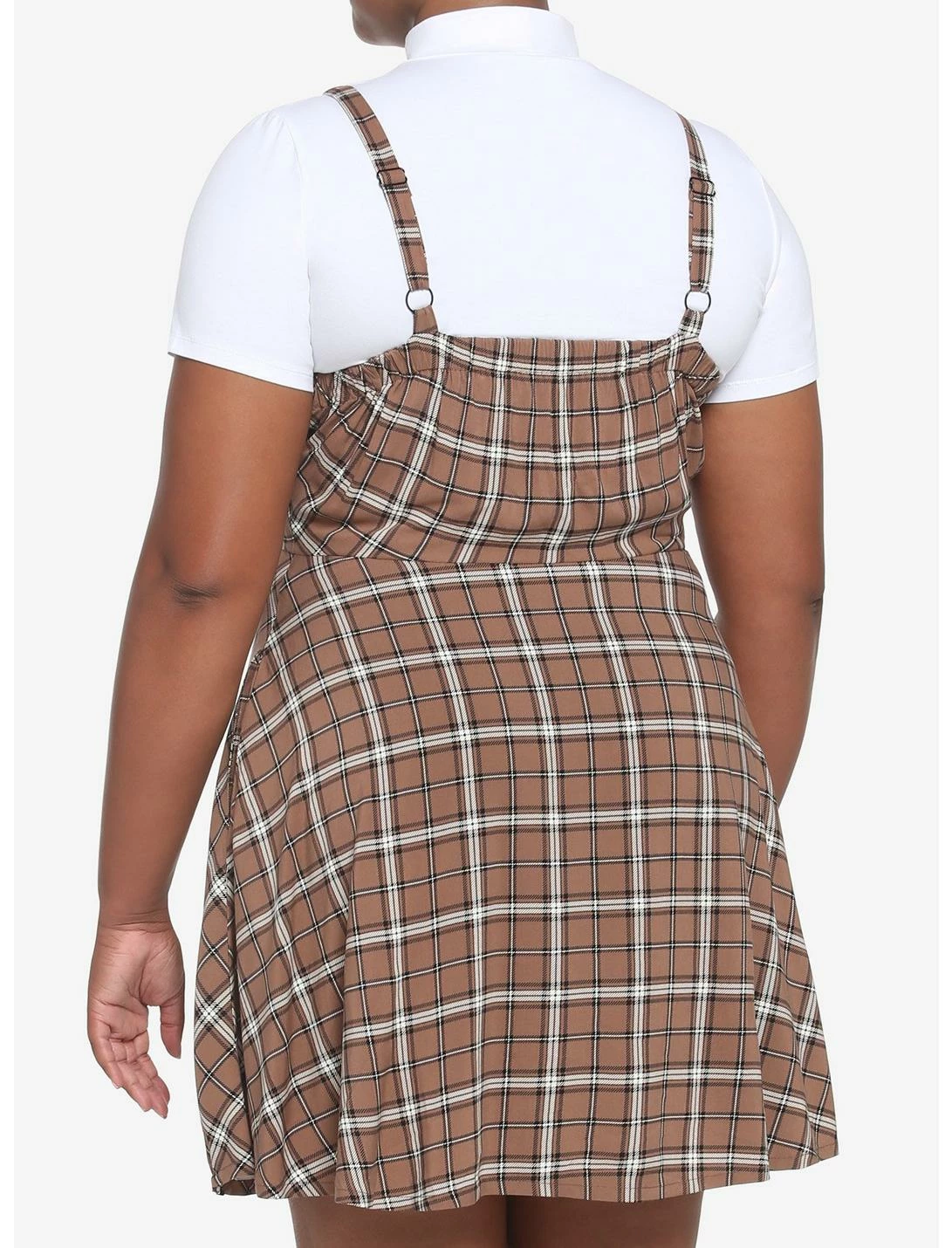 HUNIVERS Brown Plaid Twofer Dress Plus Size - Image 3