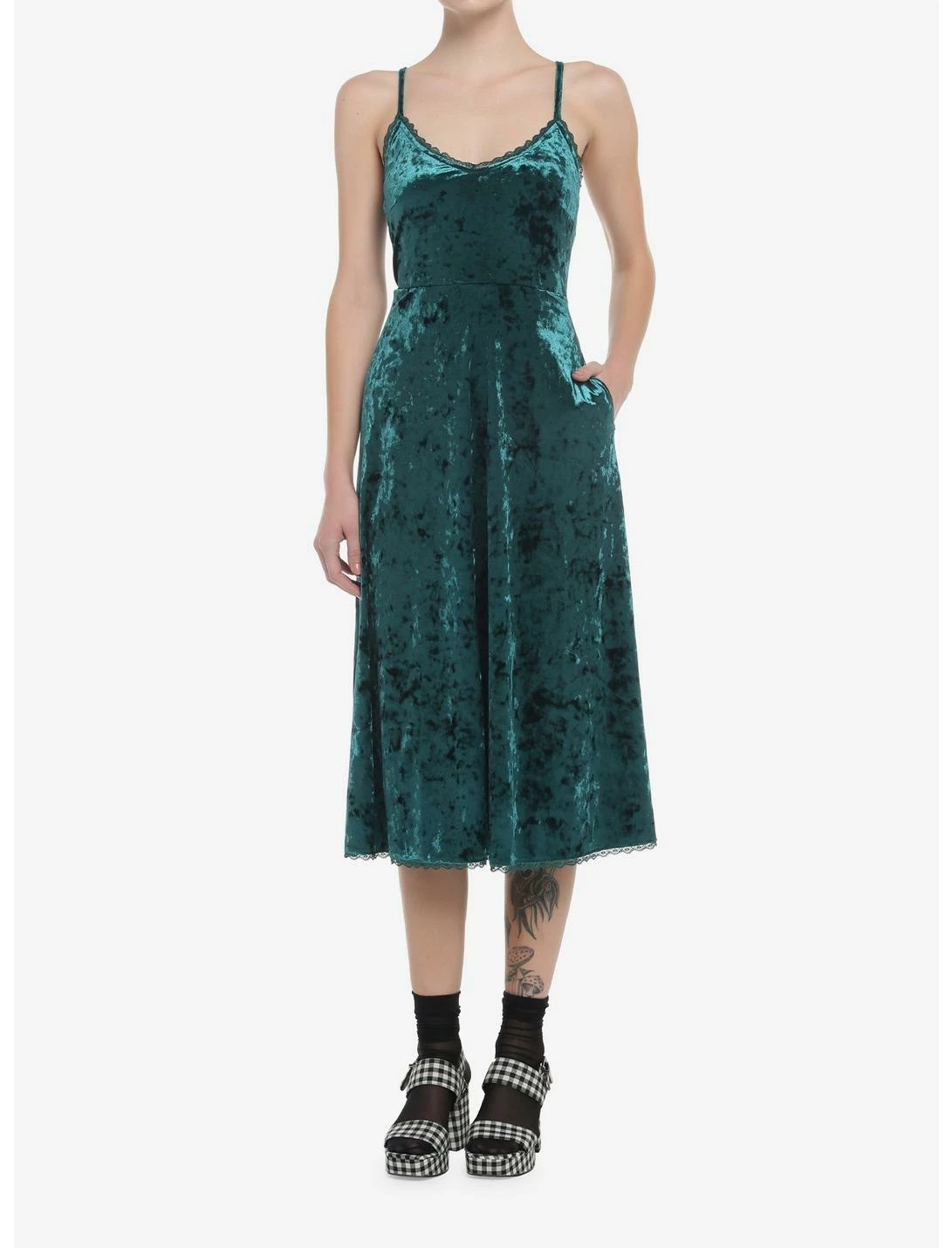 HUNIVERS Green Velvet Midi Slip Dress - Image 2