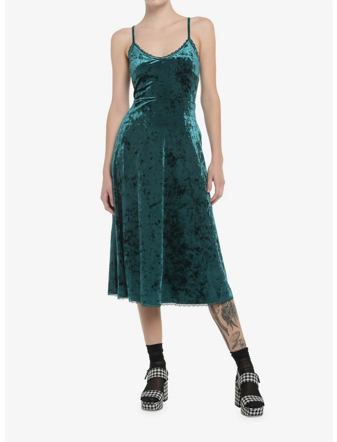 HUNIVERS Green Velvet Midi Slip Dress