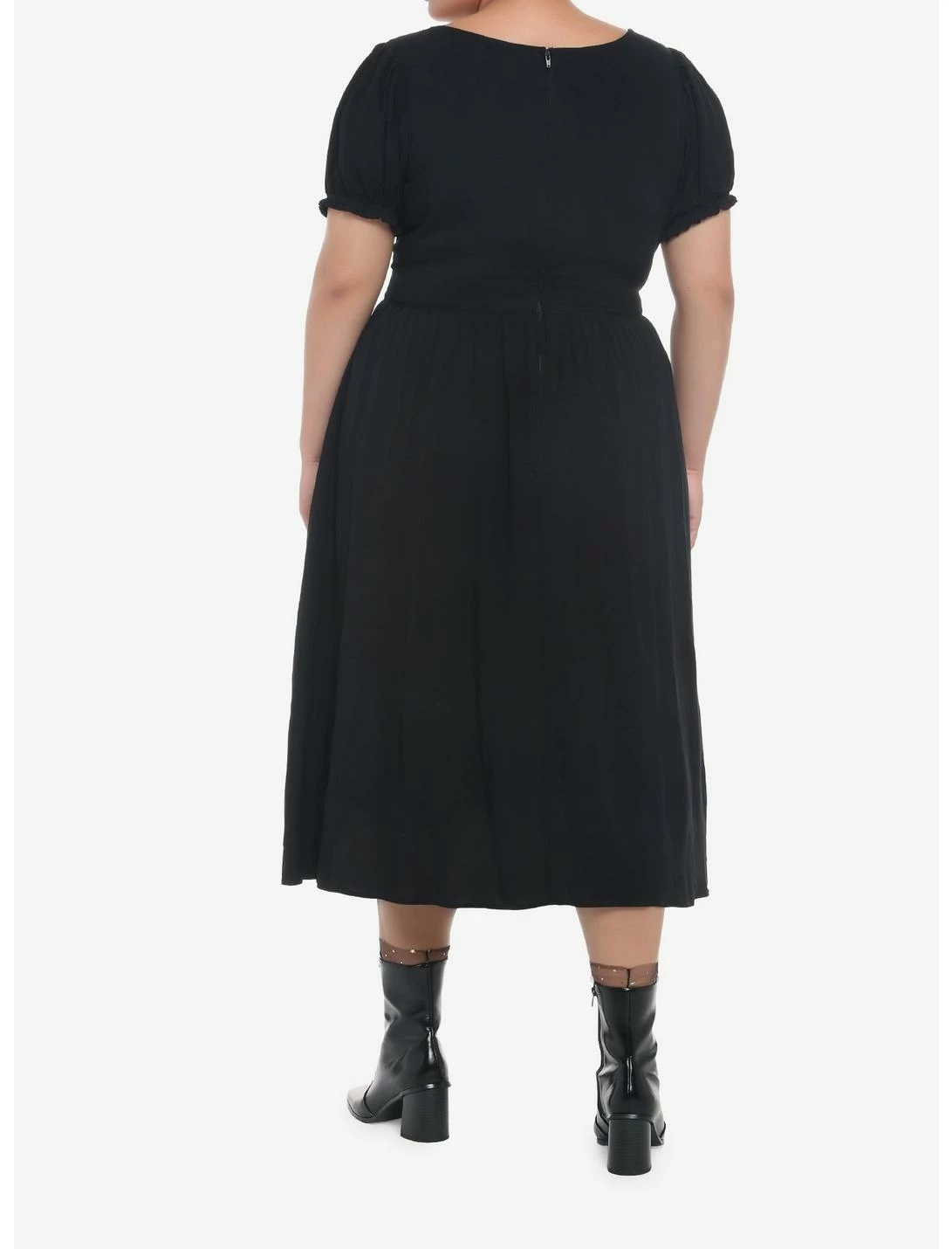 Null Black Puff Sleeve Corset Midi Dress Plus Size - Image 3