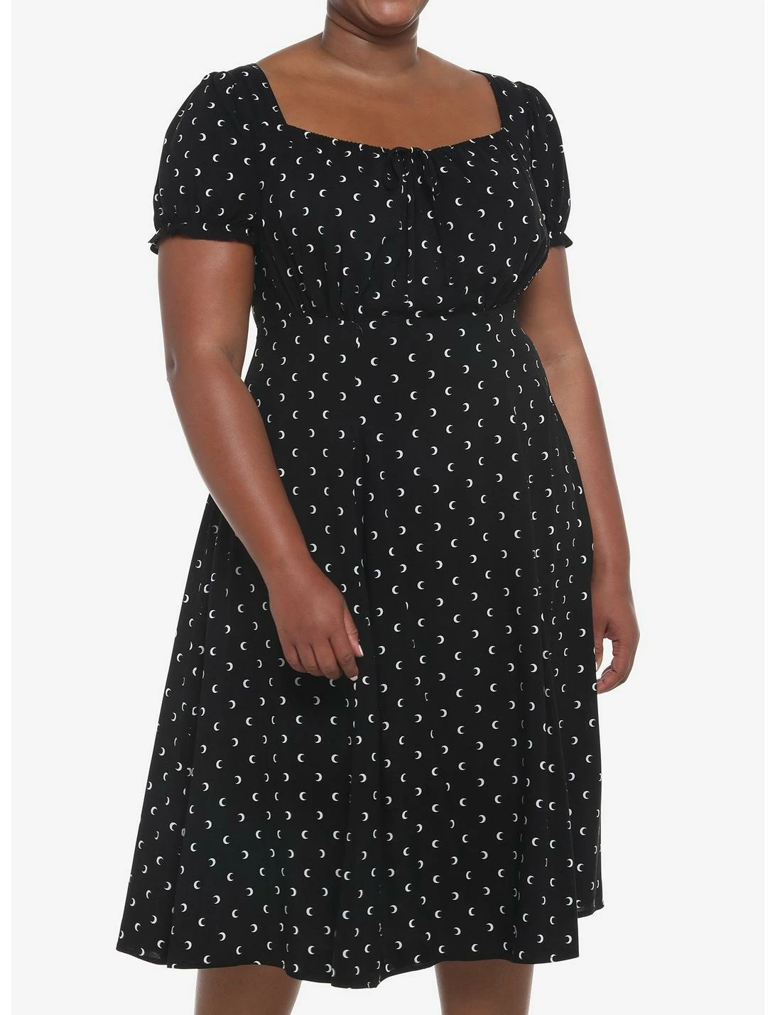 Null Black Crescent Moon Puff Sleeve Midi Dress Plus Size