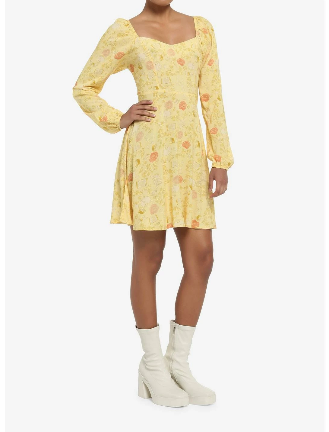 HUNIVERS Disney Beauty And The Beast Floral Long-Sleeve Dress - Image 2