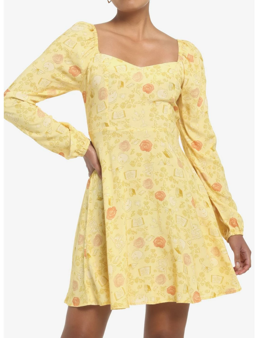 HUNIVERS Disney Beauty And The Beast Floral Long-Sleeve Dress