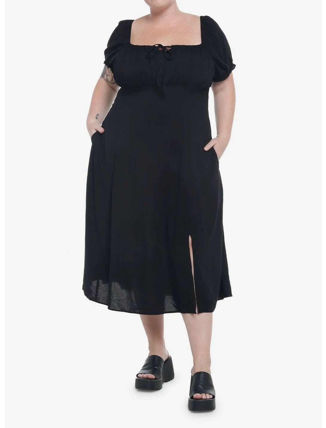 Null Black Babydoll Lace-Up Midi Dress - Image 2