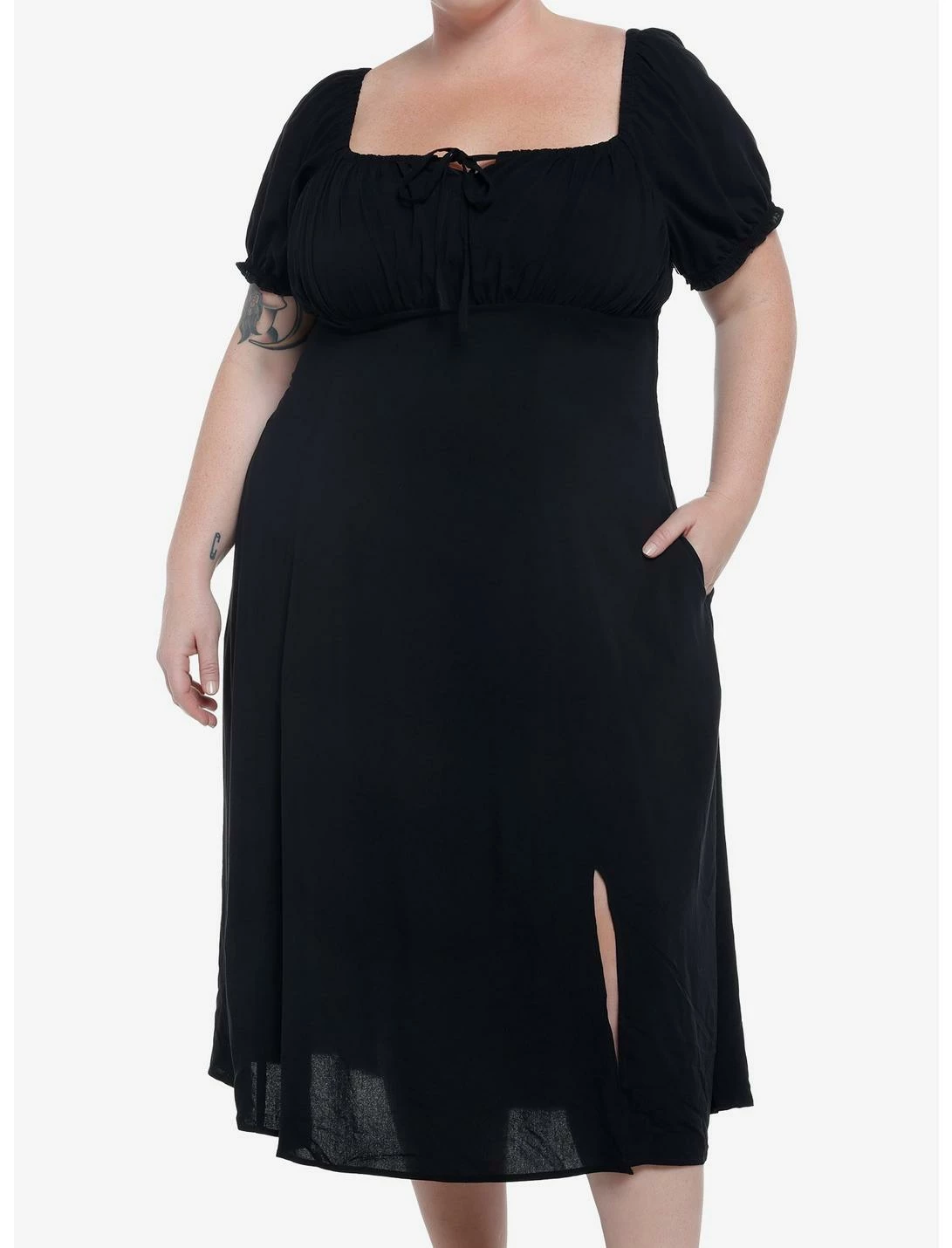 Null Black Babydoll Lace-Up Midi Dress
