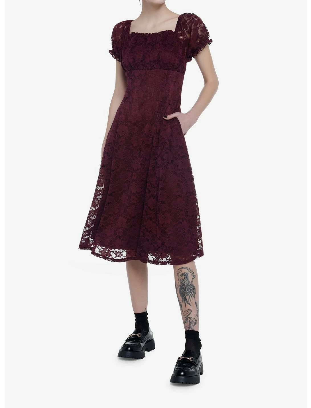 Null Burgundy Floral Lace Midi Dress - Image 2