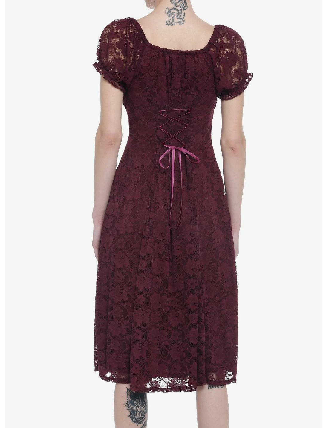 Null Burgundy Floral Lace Midi Dress - Image 3