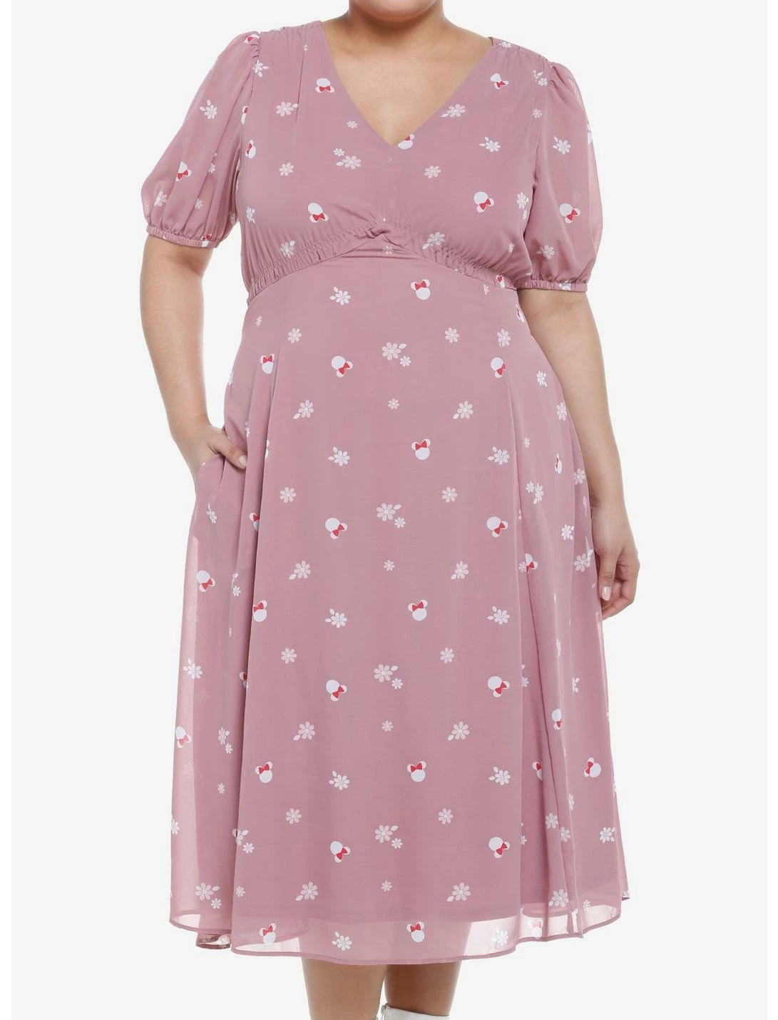 HUNIVERS Her Universe Disney Minnie Mouse Flower Chiffon Midi Dress Plus Size