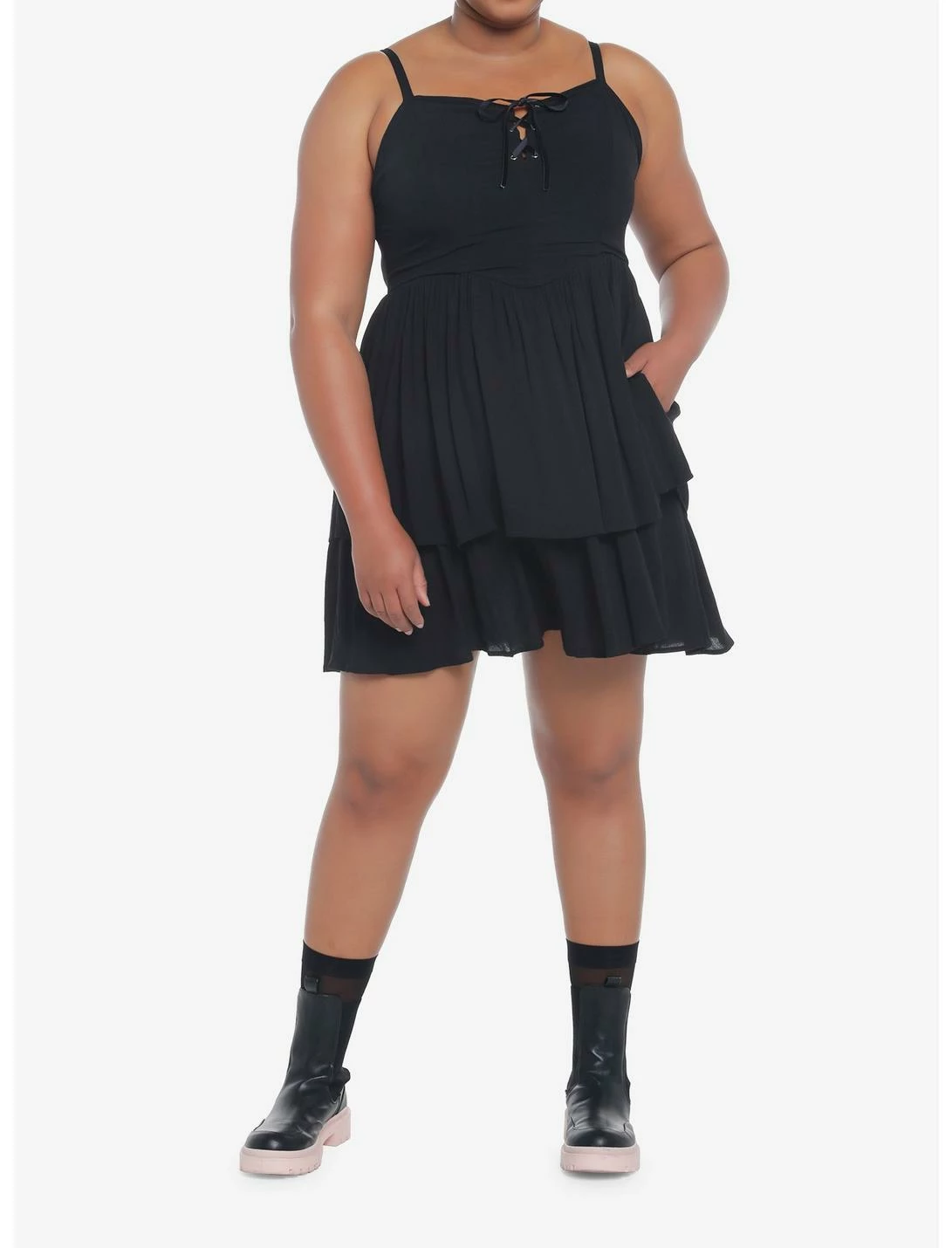 Null Black Strappy Tiered Dress Plus Size - Image 2