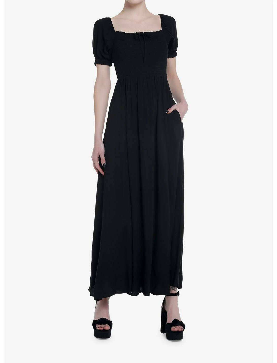 Null Thorn & Fable Black Smock Puff Sleeve Maxi Dress - Image 2