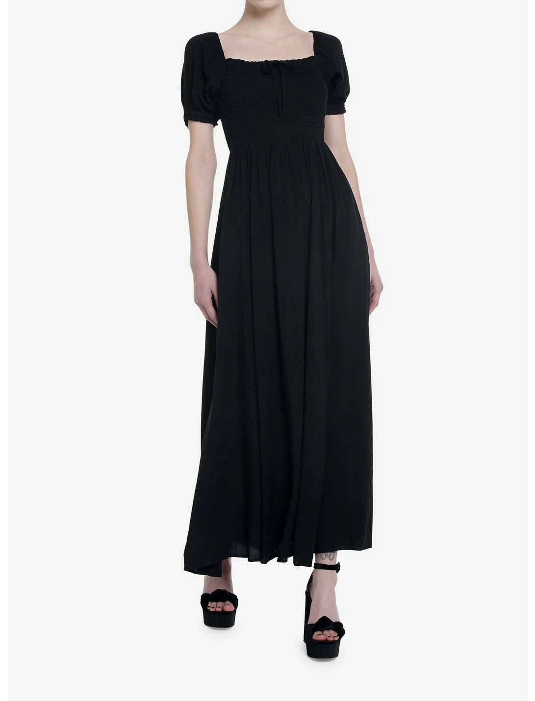 Null Thorn & Fable Black Smock Puff Sleeve Maxi Dress