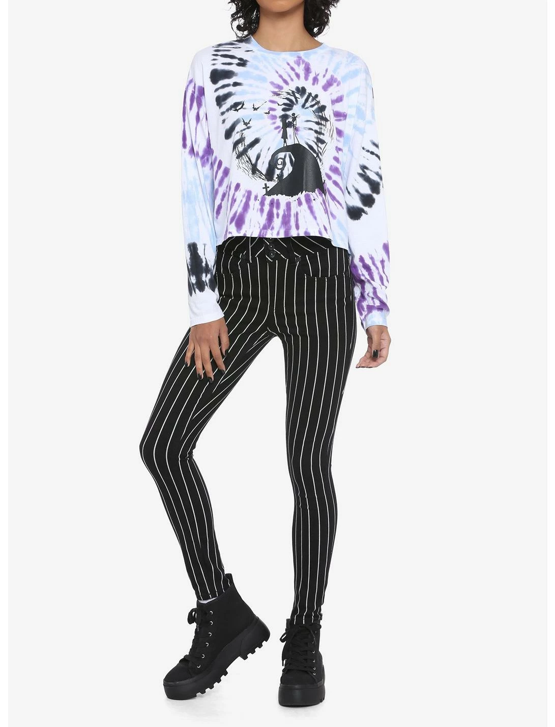 HUNIVERS The Nightmare Before Christmas Spiral Hill Tie-Dye Crop Long-Sleeve T-Shirt - Image 2