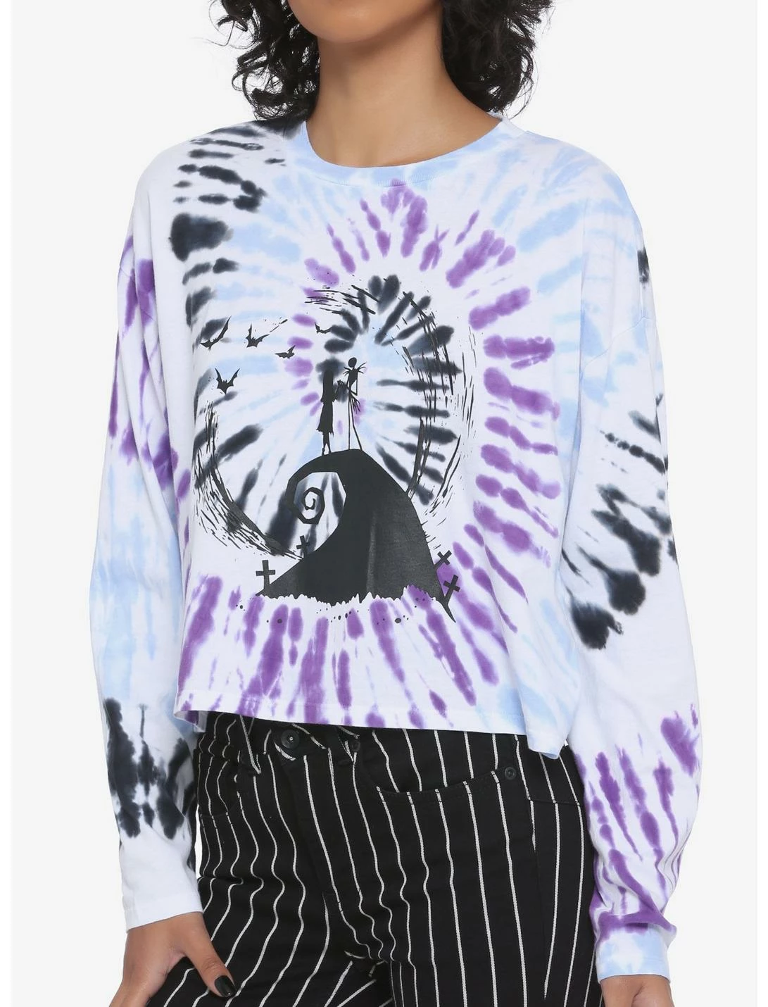 HUNIVERS The Nightmare Before Christmas Spiral Hill Tie-Dye Crop Long-Sleeve T-Shirt
