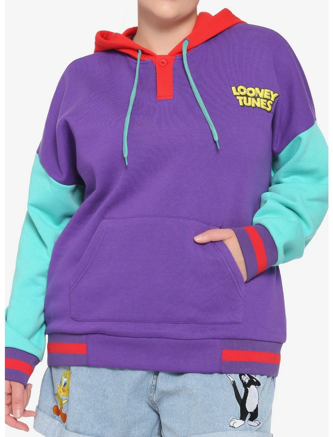 HUNIVERS Looney Tunes Color-Block Hoodie Plus Size - Image 2
