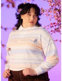 HUNIVERS Her Universe Studio Ghibli My Neighbor Totoro Pastel Stripe Crop Long-Sleeve Polo Shirt Plus Size