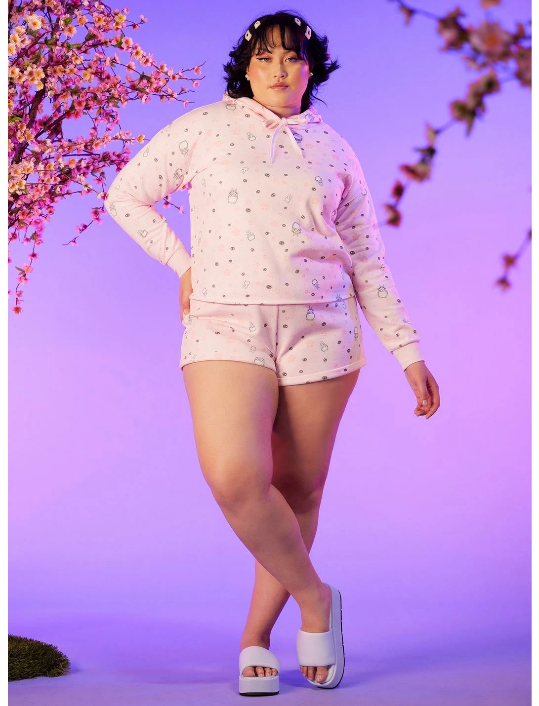 HUNIVERS Studio Ghibli My Neighbor Totoro Cherry Blossom Lounge Shorts Plus Size - Image 2