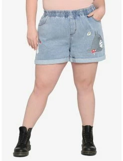 HUNIVERS Studio Ghibli My Neighbor Totoro Elastic High-Waisted Denim Shorts Plus Size