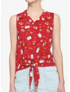 HUNIVERS Her Universe Studio Ghibli Spirited Away No-Face Tie-Front Woven Tank Top