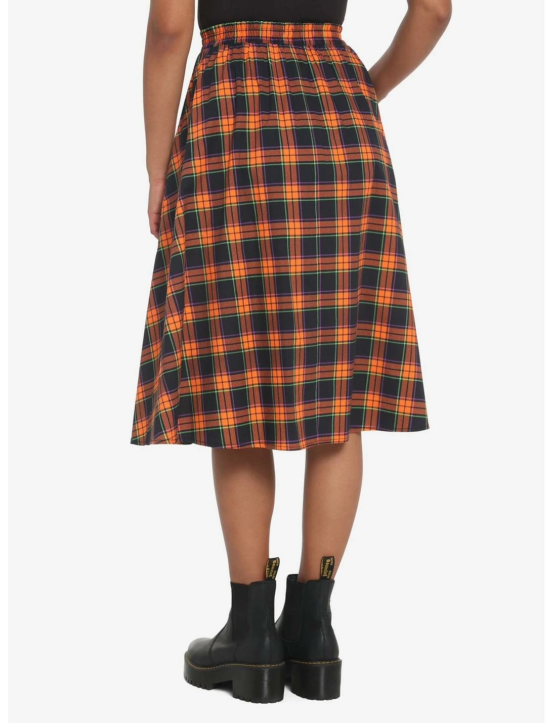 HUNIVERS Orange & Black Plaid Retro Midi Skirt - Image 2