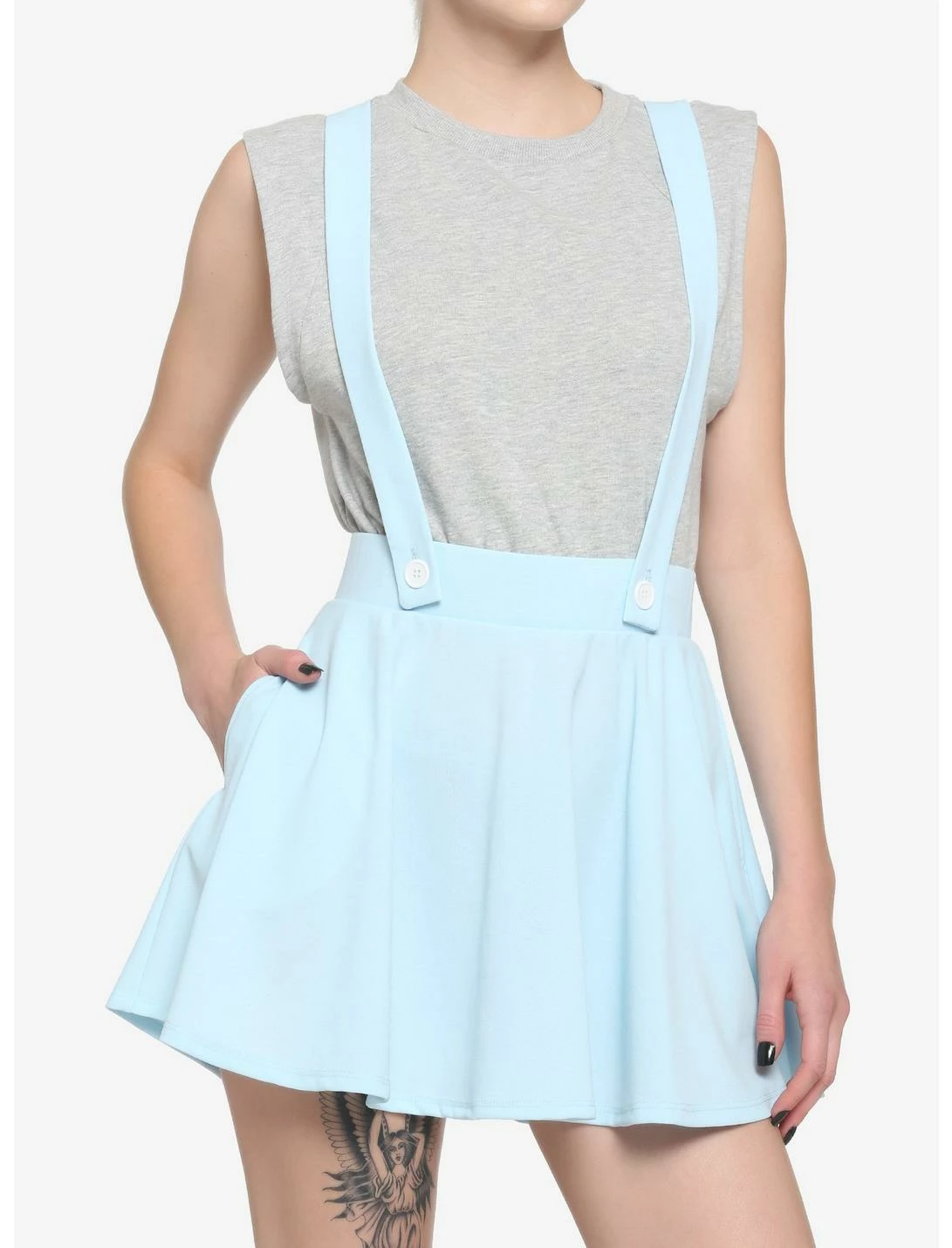 HUNIVERS Light Blue Suspender Skirt