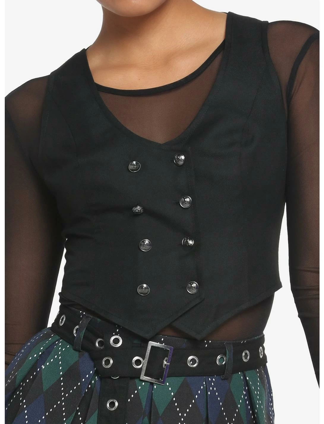 HUNIVERS Black Double-Breasted Girls Vest