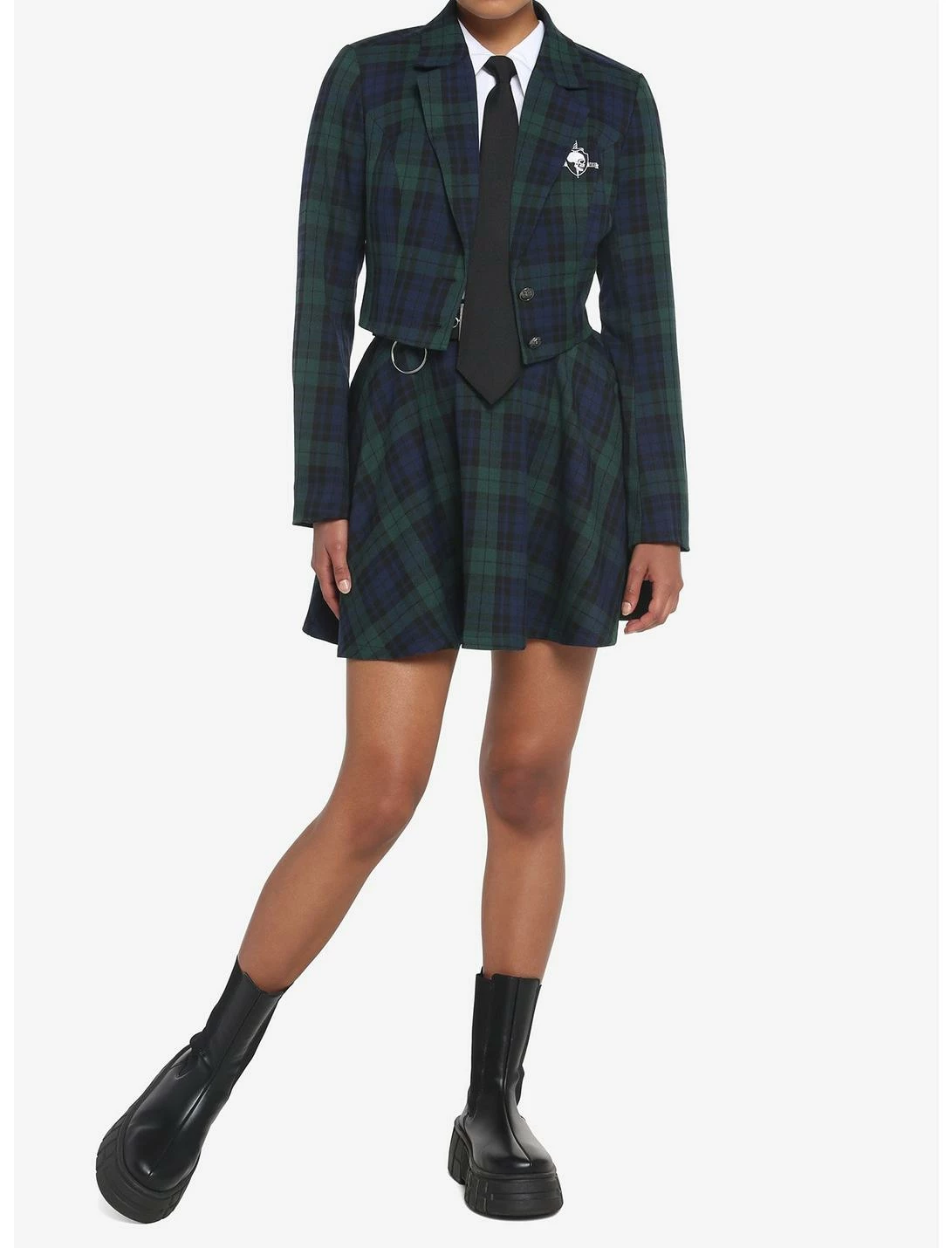 HUNIVERS Green & Blue Plaid Skirt With Grommet Belt - Image 2