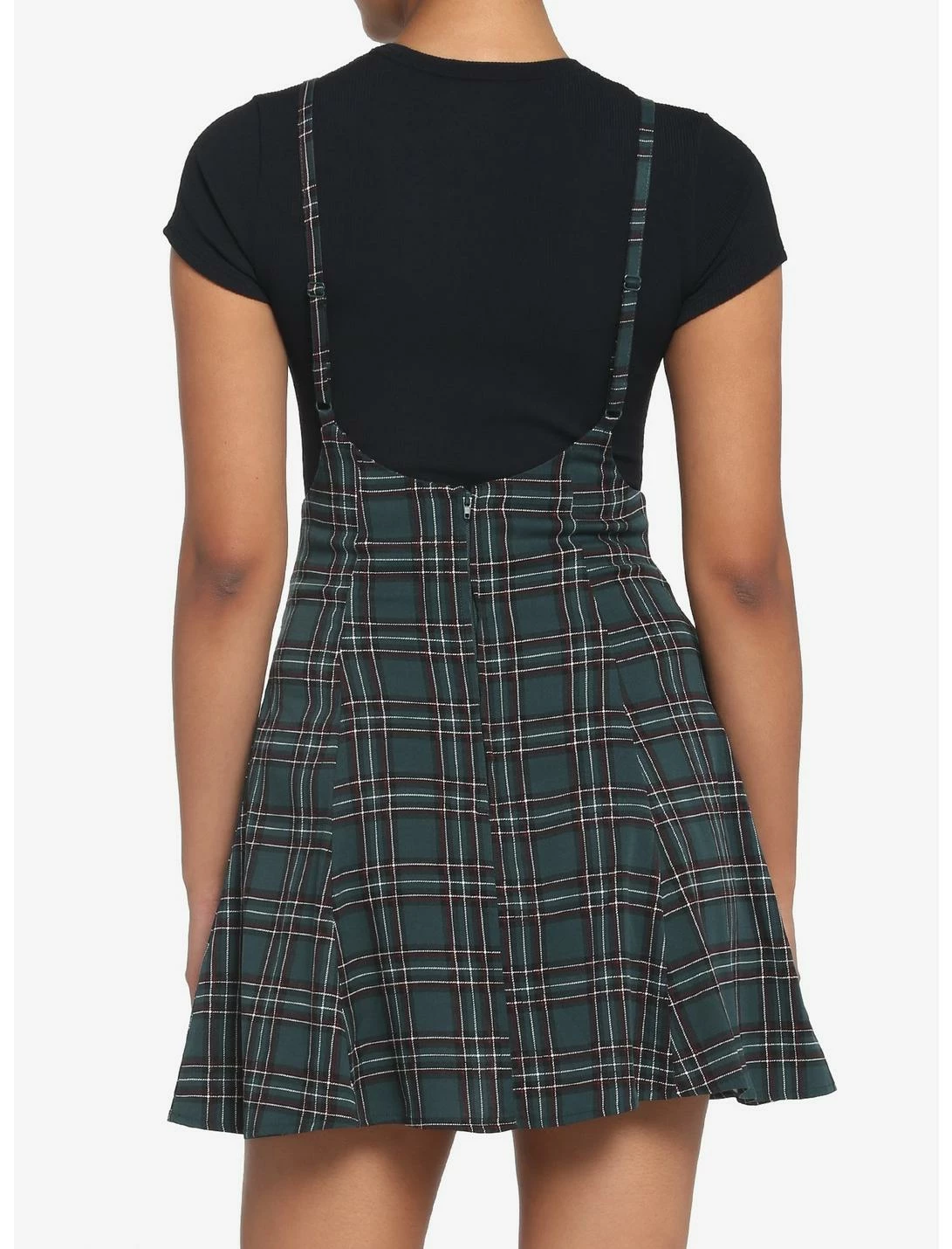 HUNIVERS Green Plaid High-Waisted Suspender Skirt - Image 3
