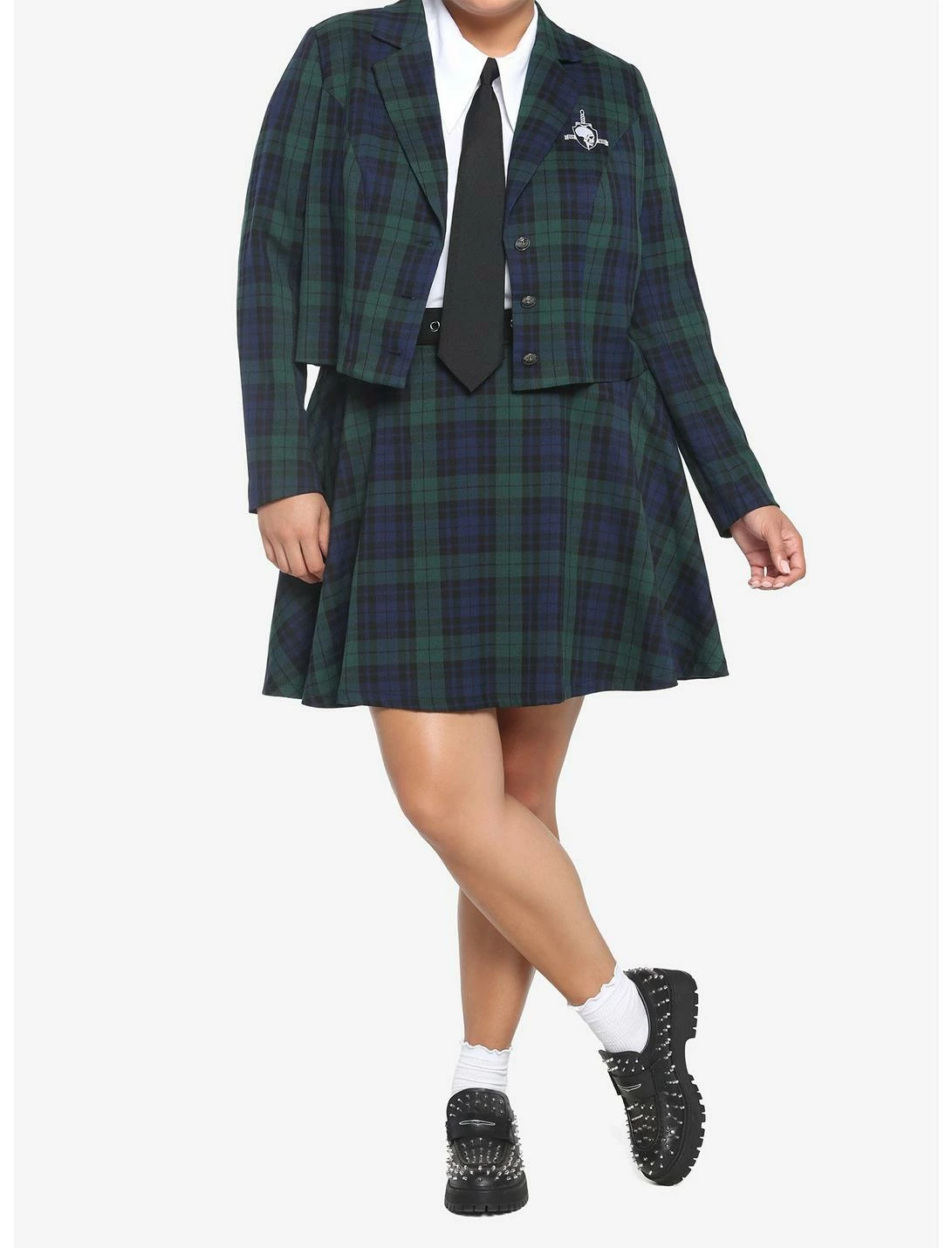 HUNIVERS Green & Blue Plaid Skirt With Grommet Belt Plus Size - Image 2