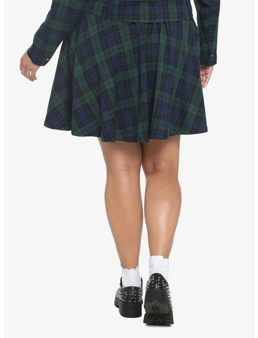 HUNIVERS Green & Blue Plaid Skirt With Grommet Belt Plus Size - Image 3