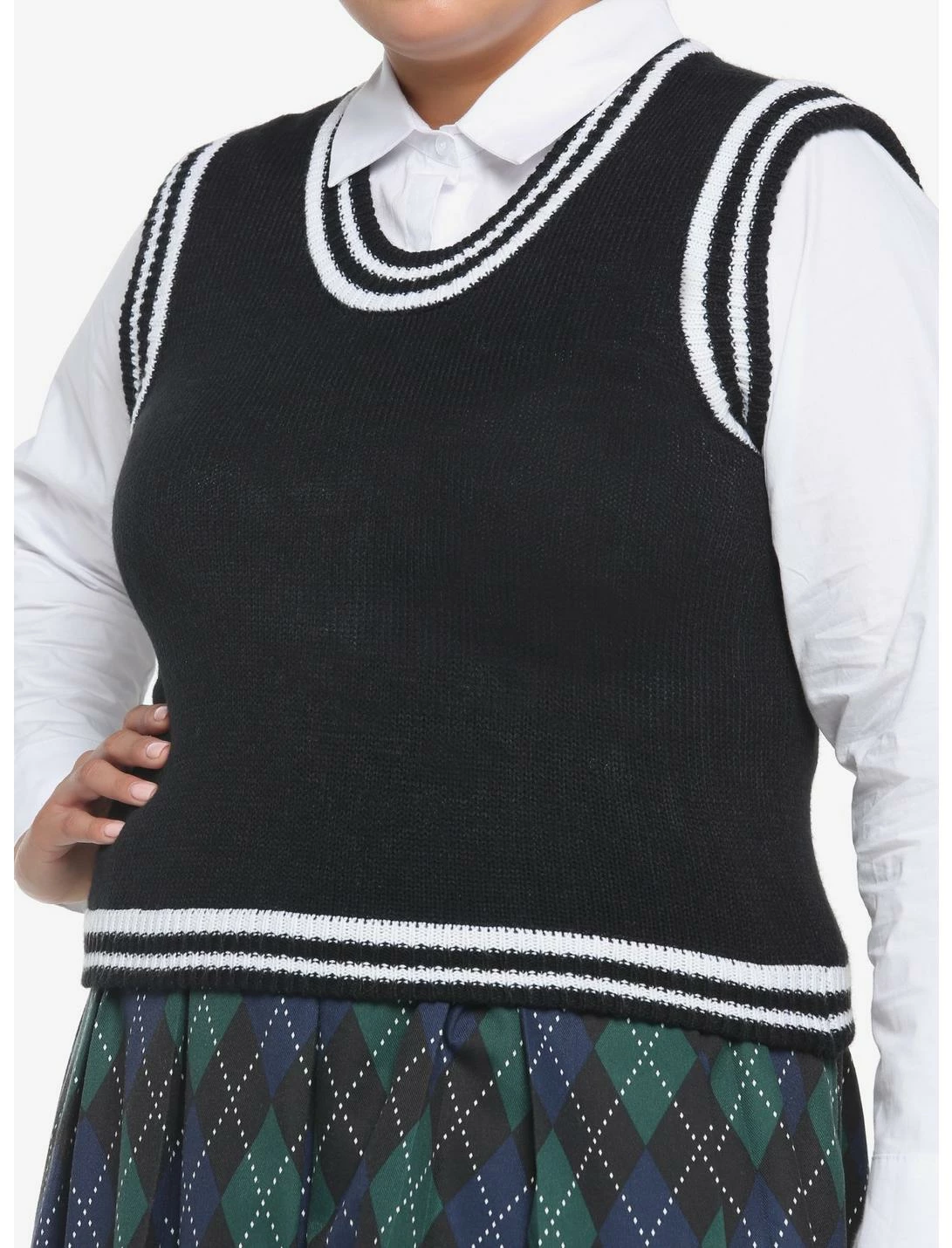 HUNIVERS Black & White Twofer Sweater Vest & Long-Sleeve Button-Up Plus Size