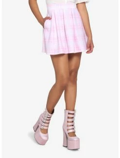 HUNIVERS Pink Plaid Skirt