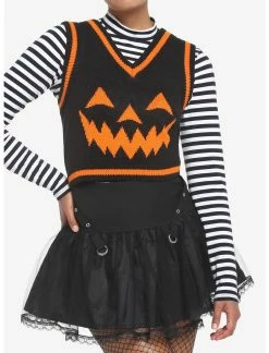 HUNIVERS Black & Orange Pumpkin Sweater Vest