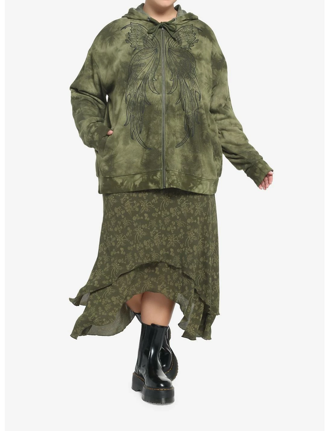 HUNIVERS Fairy Wings Green Tie-Dye Hoodie Plus Size - Image 2