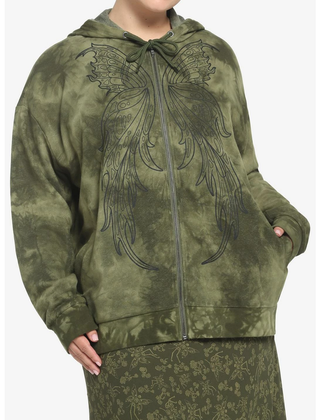 HUNIVERS Fairy Wings Green Tie-Dye Hoodie Plus Size