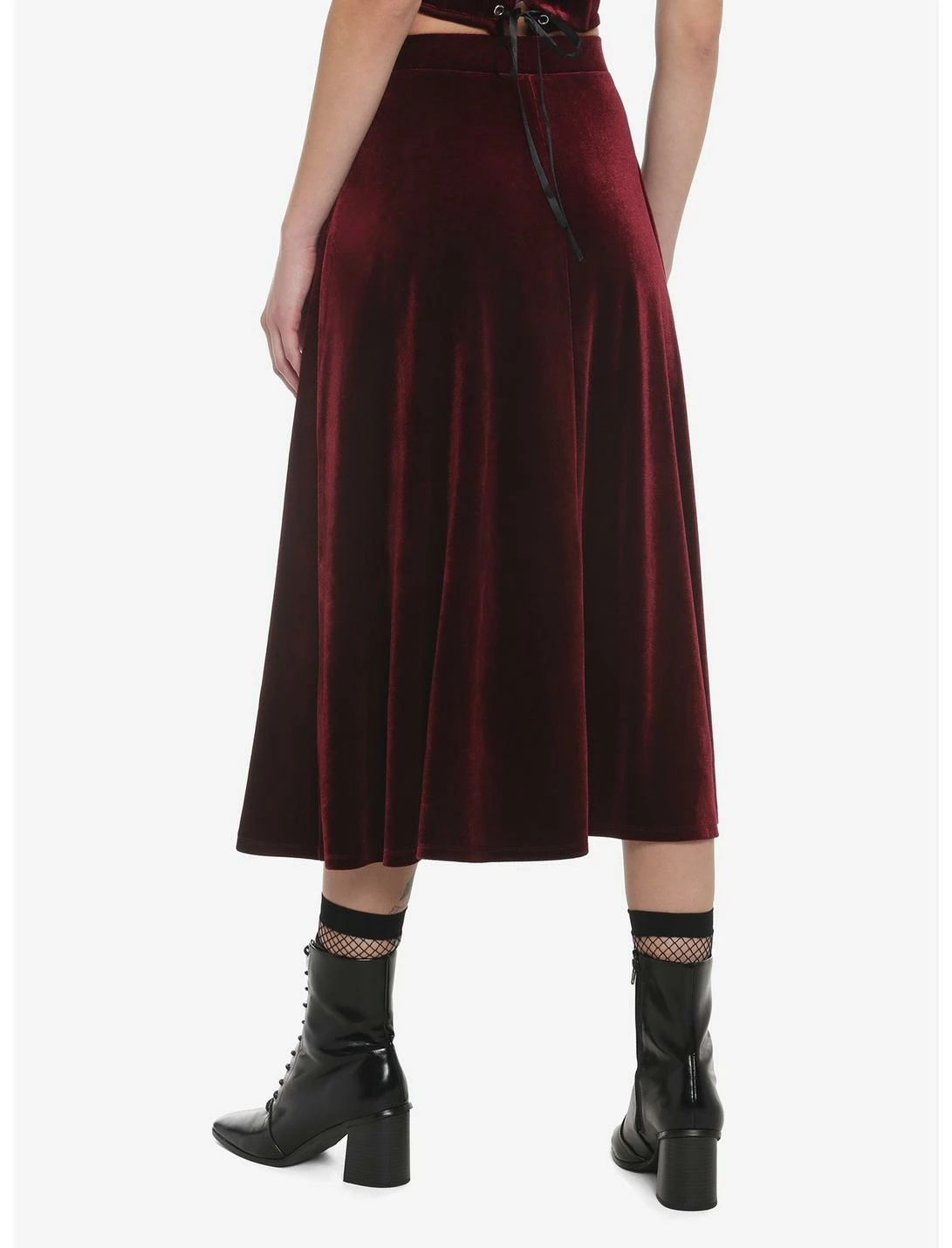 HUNIVERS Burgundy Velvet Maxi Skirt - Image 2